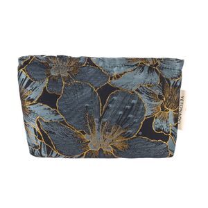 Portable Embossment Flower Makeup Bag Medium Navy Blue